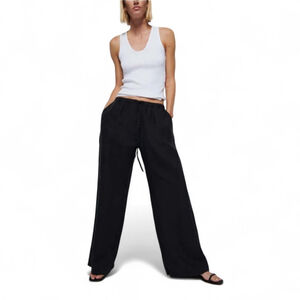 Nation LTD Lucia Linen Wide Leg Pull On Black Pants Effortless Coastal Style S